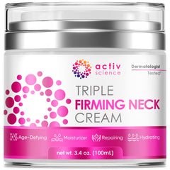 ACTIVSCIENCE Neck Firming Cream bottle close-up highlighting hydrating formula for daily use
