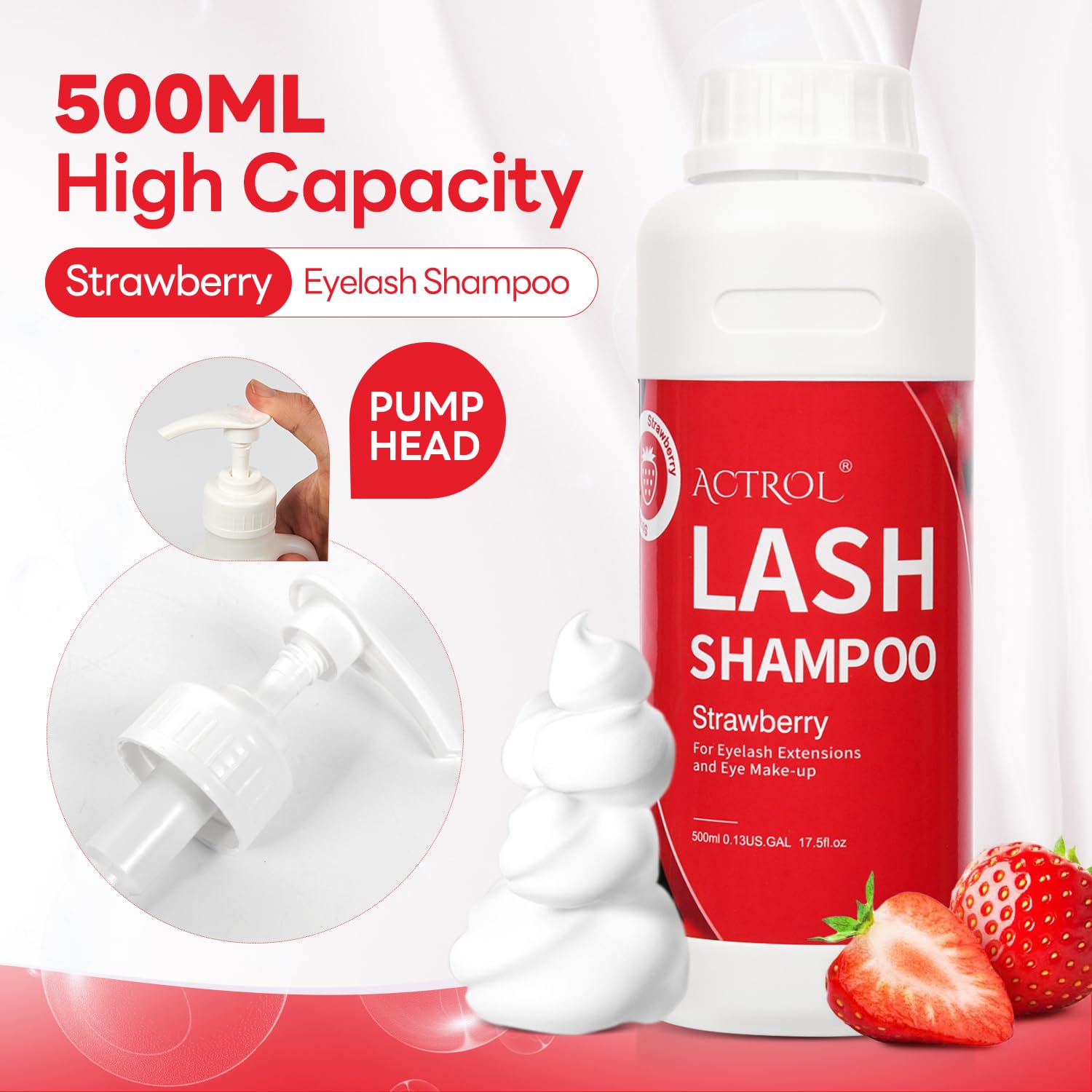 ACTROL Eyelash Extension Cleanser foaming action, rich lather for thorough cleansing.