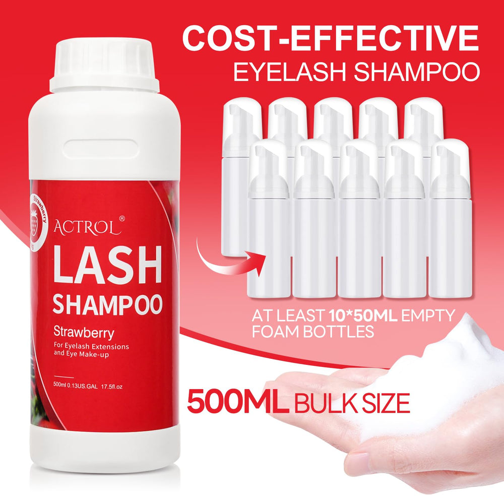 ACTROL Eyelash Extension Cleanser pump head detail, easy controlled dispensing for salon hygiene.