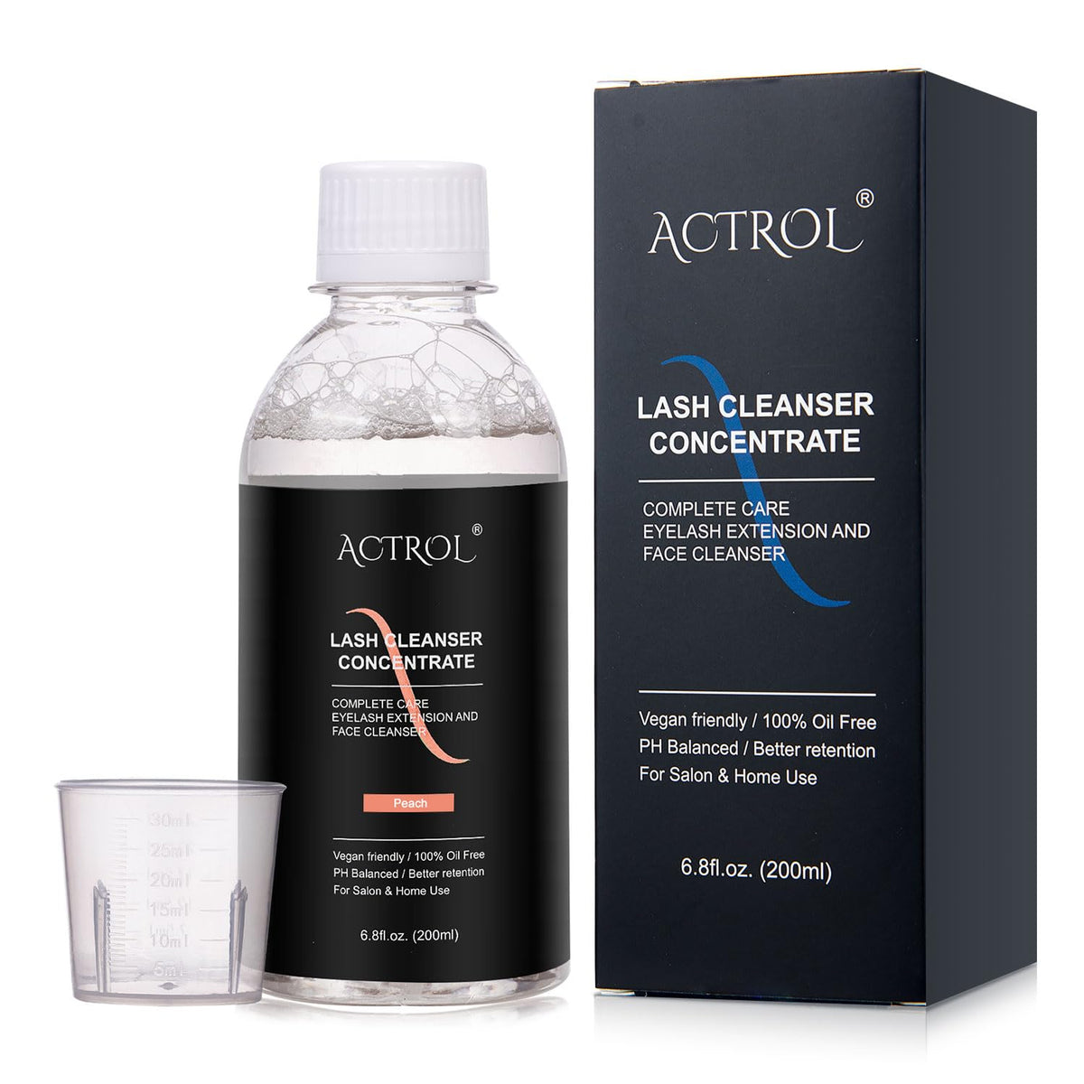 ACTROL Eyelash Cleanser Concentrate bottle pour for precise dilution and quick use.