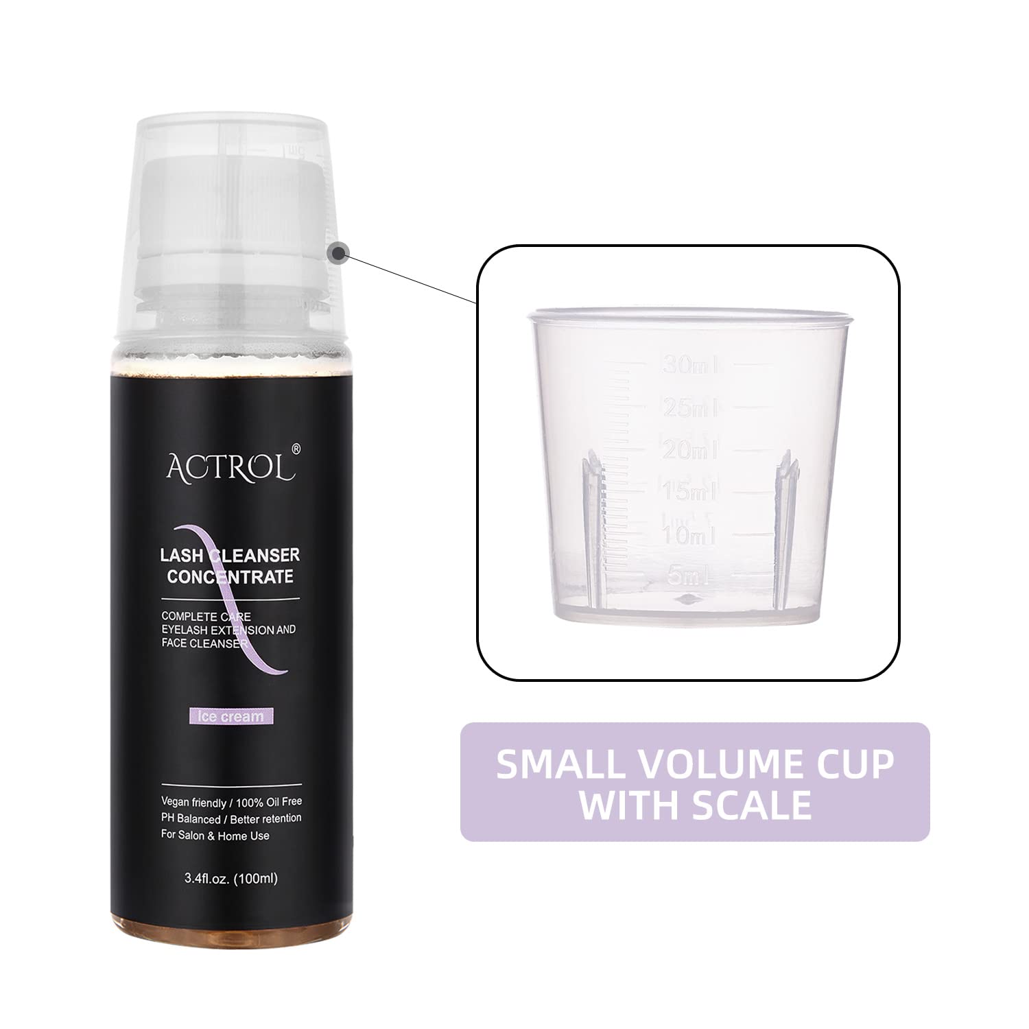 ACTROL concentrate with diluent ready to mix for DIY lash wash at home.