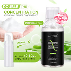 ACTROL eyelash cleanser concentrate foaming lash shampoo in action for clean lashes.