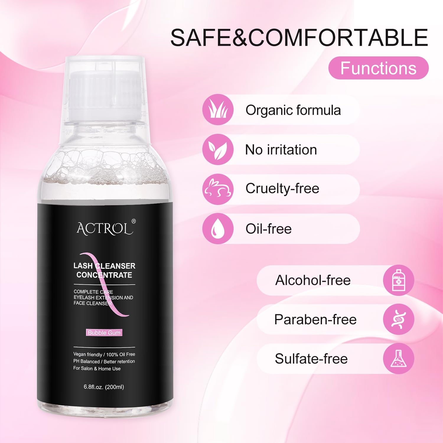 ACTROL eyelash cleanser concentrate foaming-lather visual demonstrates rich lash-cleaning foam for gentle cleansing.