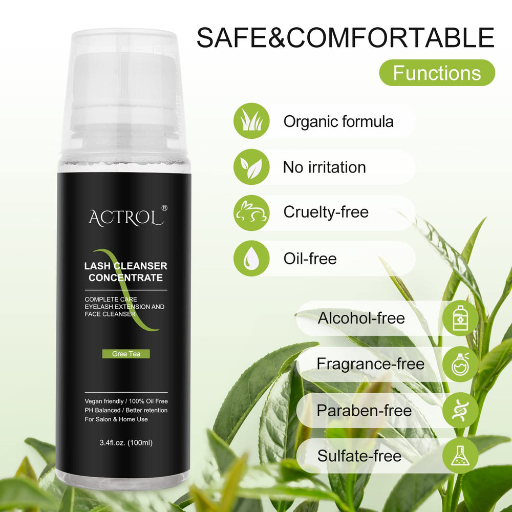 ACTROL Eyelash Cleanser Concentrate label close-up showing ingredients and dilution options