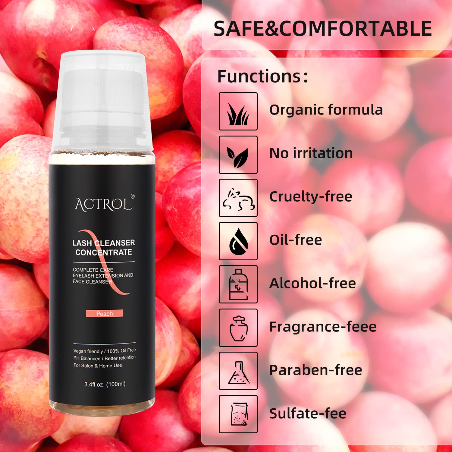 ACTROL eyelash cleanser concentrate label showing paraben free formula