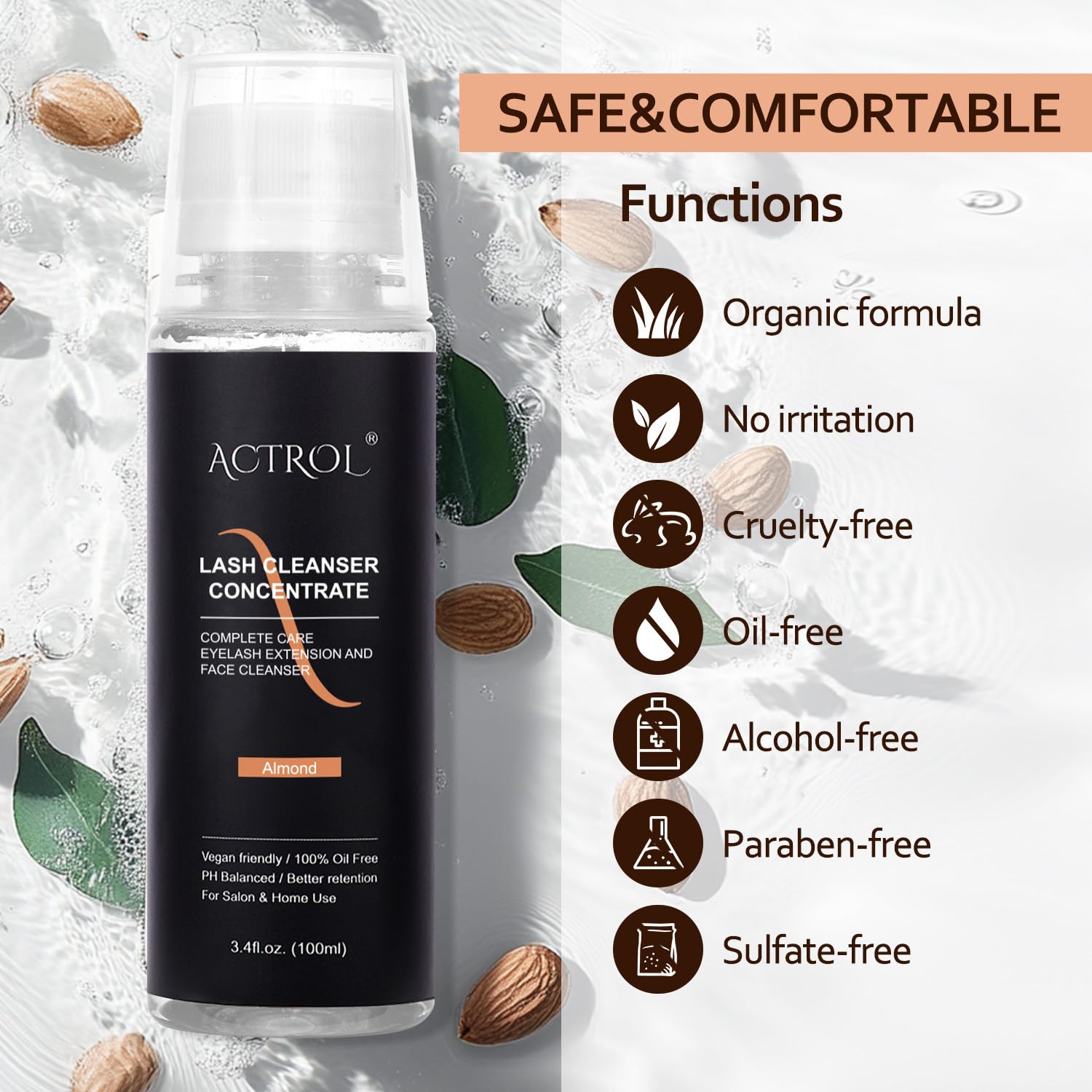 ACTROL foaming lash shampoo close-up shows rich foam for gentle cleansing.