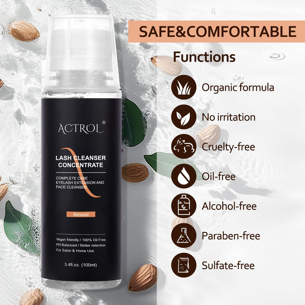 ACTROL foaming lash shampoo close-up shows rich foam for gentle cleansing.
