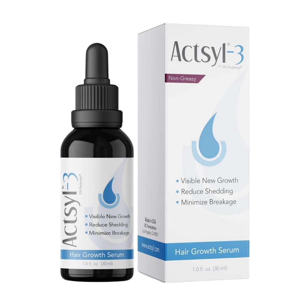 Actsyl-3 hair growth serum bottle pour for precise, easy application.