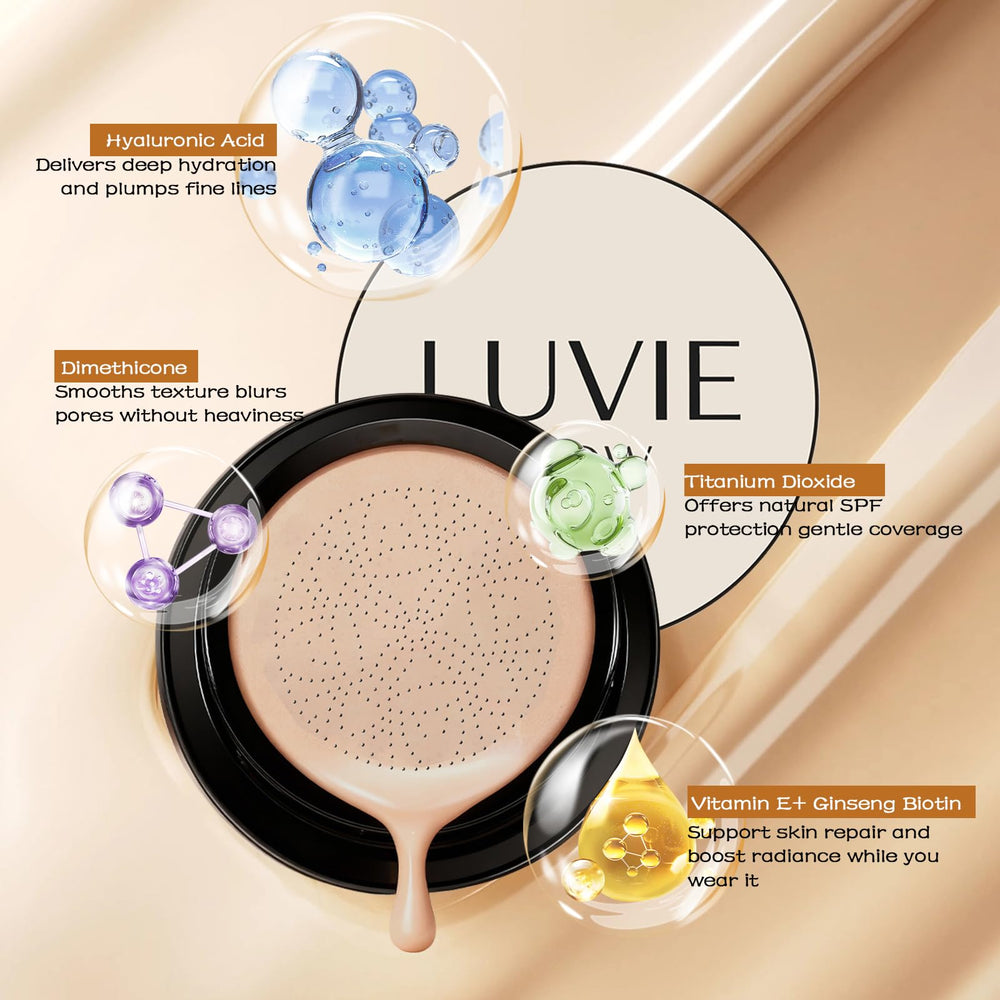 Acuever Luvie Glow Foundation Cushion with hydrating ingredients in focus.