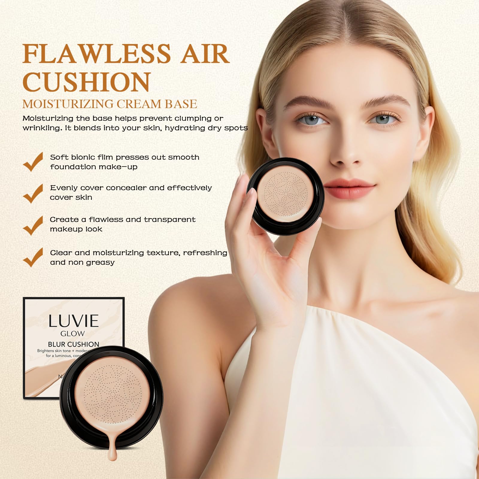 Acuever Luvie Glow Foundation Cushion puff (mushroom head) for smooth application.
