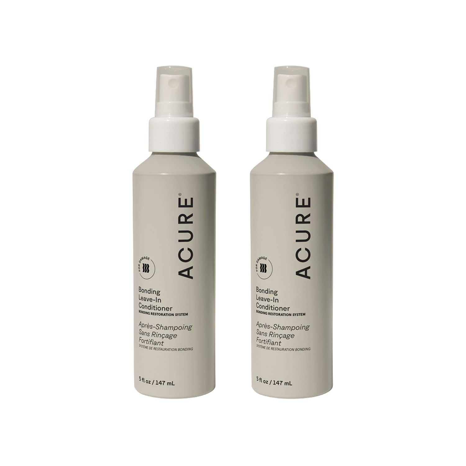 Acure Bonding Leave-In Conditioner bottle in a 2-pack provides lightweight moisture.