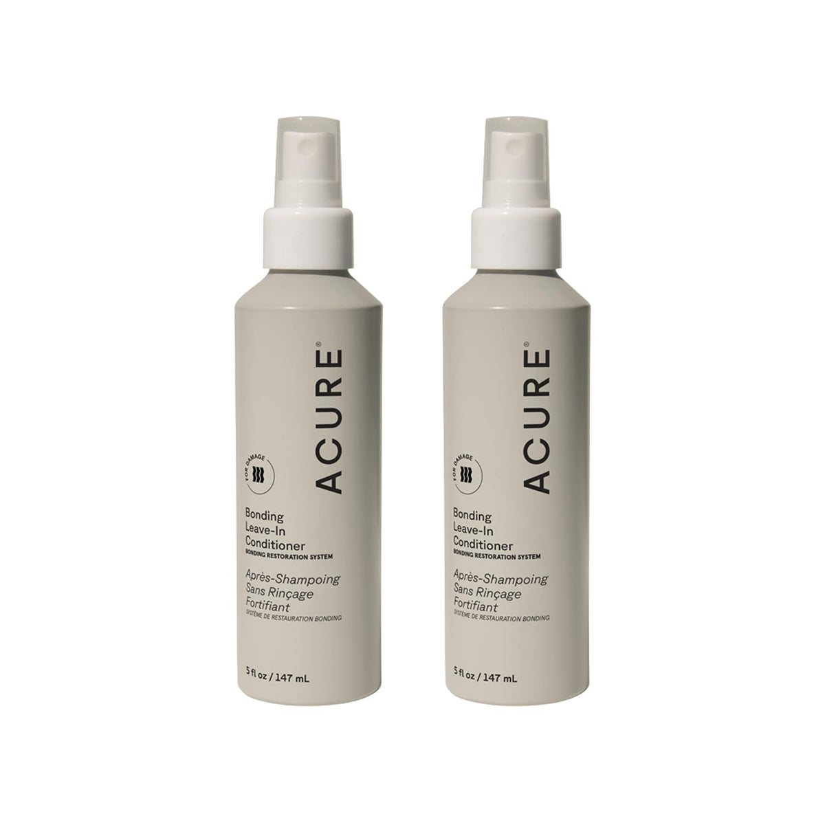 Acure Bonding Leave-In Conditioner bottle in a 2-pack provides lightweight moisture.