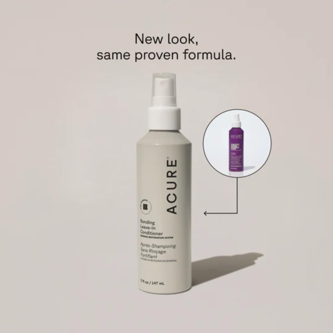 Close-up of Acure Bonding Leave-In Conditioner on damp hair for frizz control.