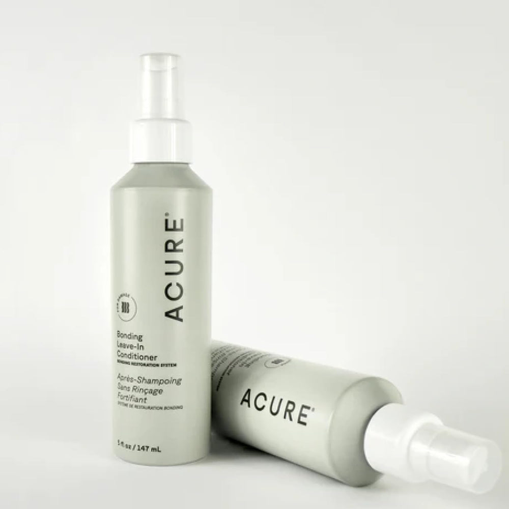 Acure Bonding Leave-In being used with hair tools illustrates daily use.