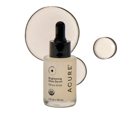 Acure Brightening Glow Serum bottle close-up highlighting radiant daily glow.
