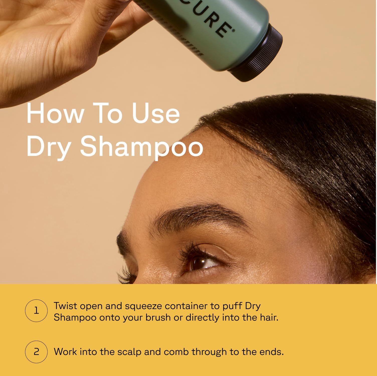 Acure Dry Shampoo non-aerosol formula keeps application clean.