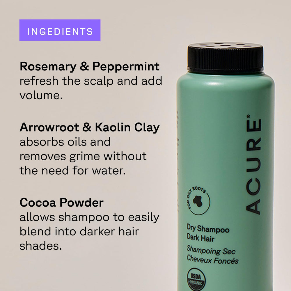 Acure Dry Shampoo Rosemary and Cocoa formula nourishes scalp and leaves light feel