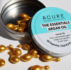 Acure packaging with plastic-free tin and seaweed capsule.