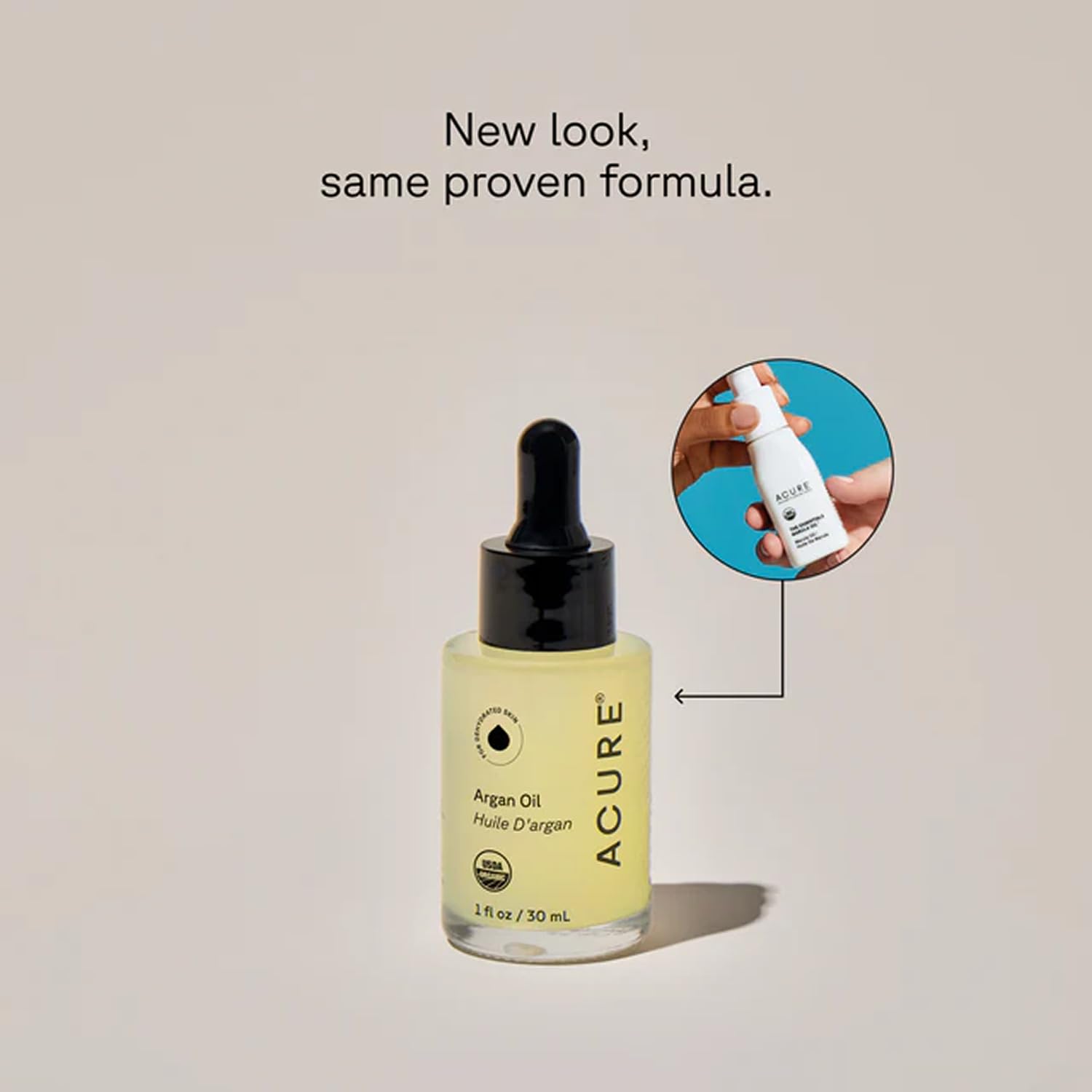 Acure Argan Oil on hands showing massage-friendly texture for daily moisture.