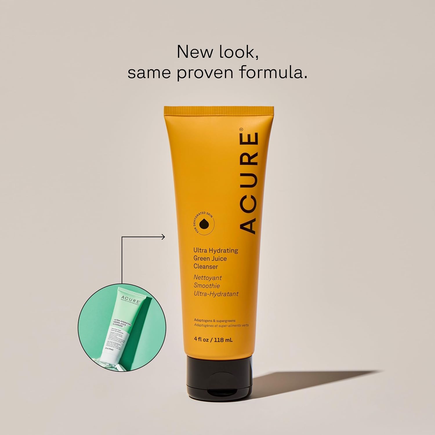 Acure Green Juice Face Cleanser foam texture demonstrates smoothie-to-foam action for refreshed skin