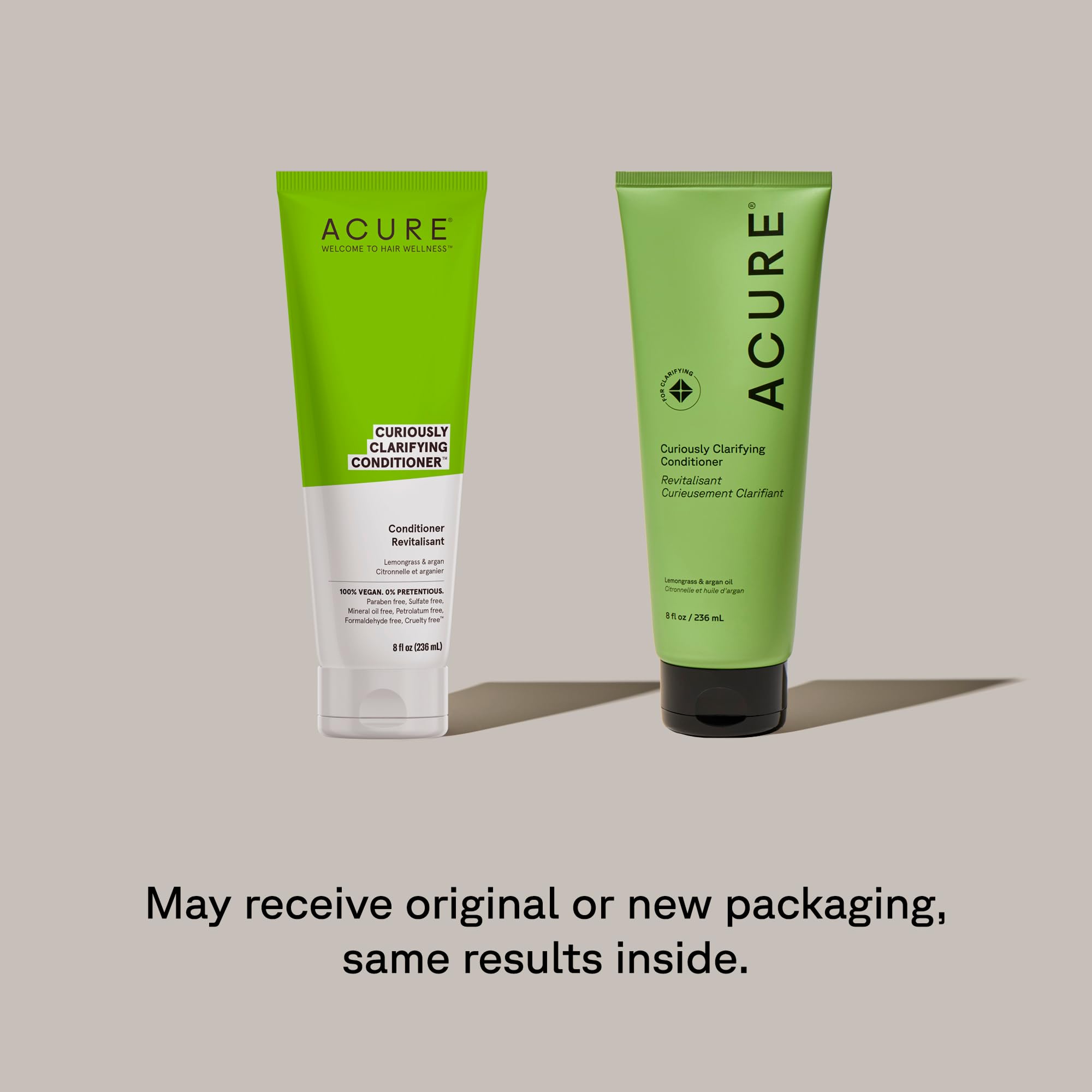 Close-up of lemongrass and argan oil ingredients in Acure conditioner.