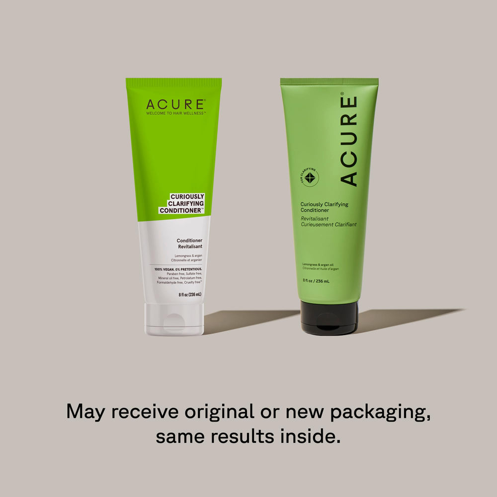 Close-up of lemongrass and argan oil ingredients in Acure conditioner.