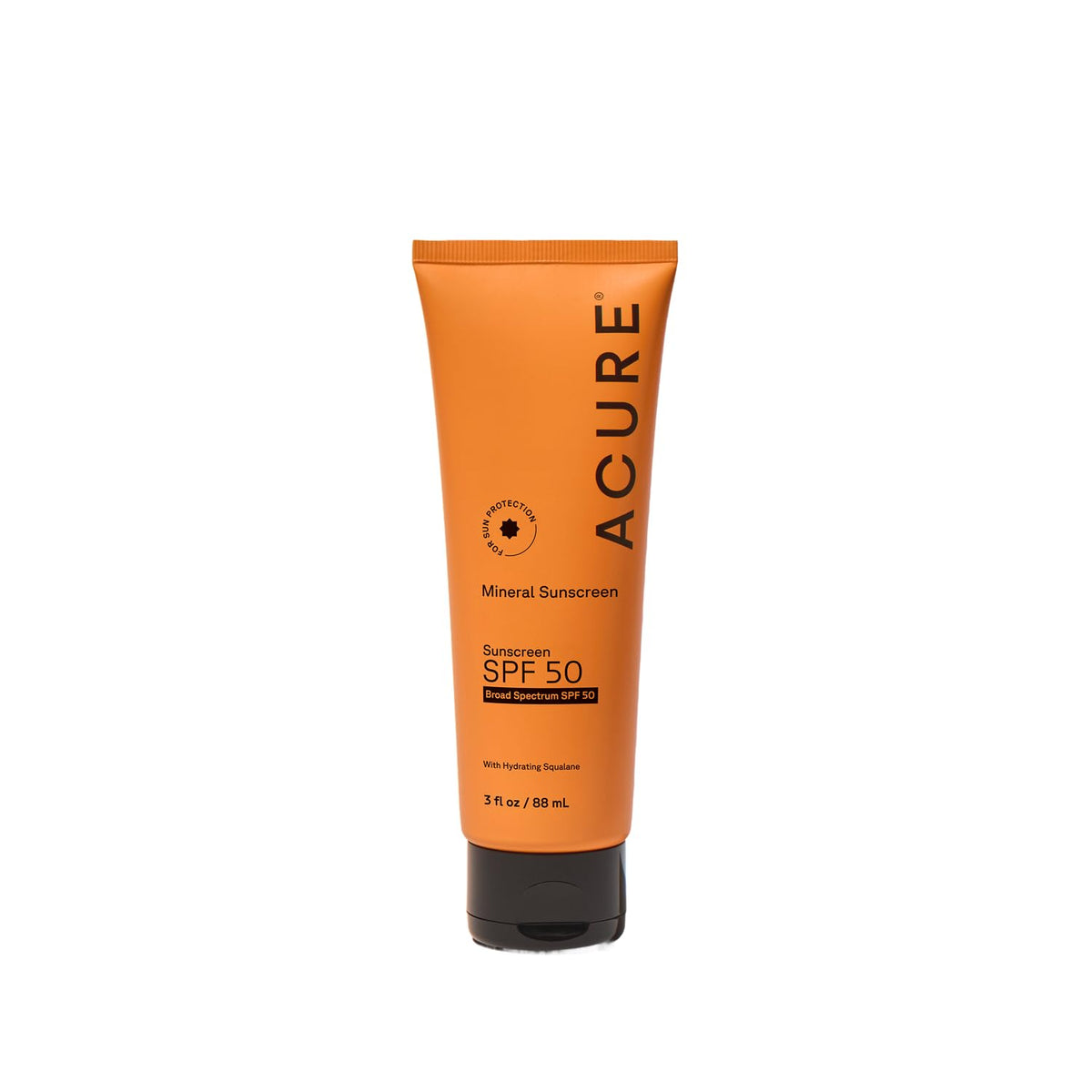 Acure Mineral Sunscreen SPF 50 front label showing broad spectrum protection for face and body