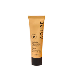 Acure Radically Rejuvenating Eye Cream tube closeup for smooth, hydrated under-eye skin.