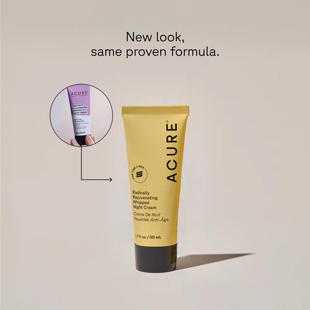Acure Night Cream texture swatch showing airy whipped formula for smooth skin.