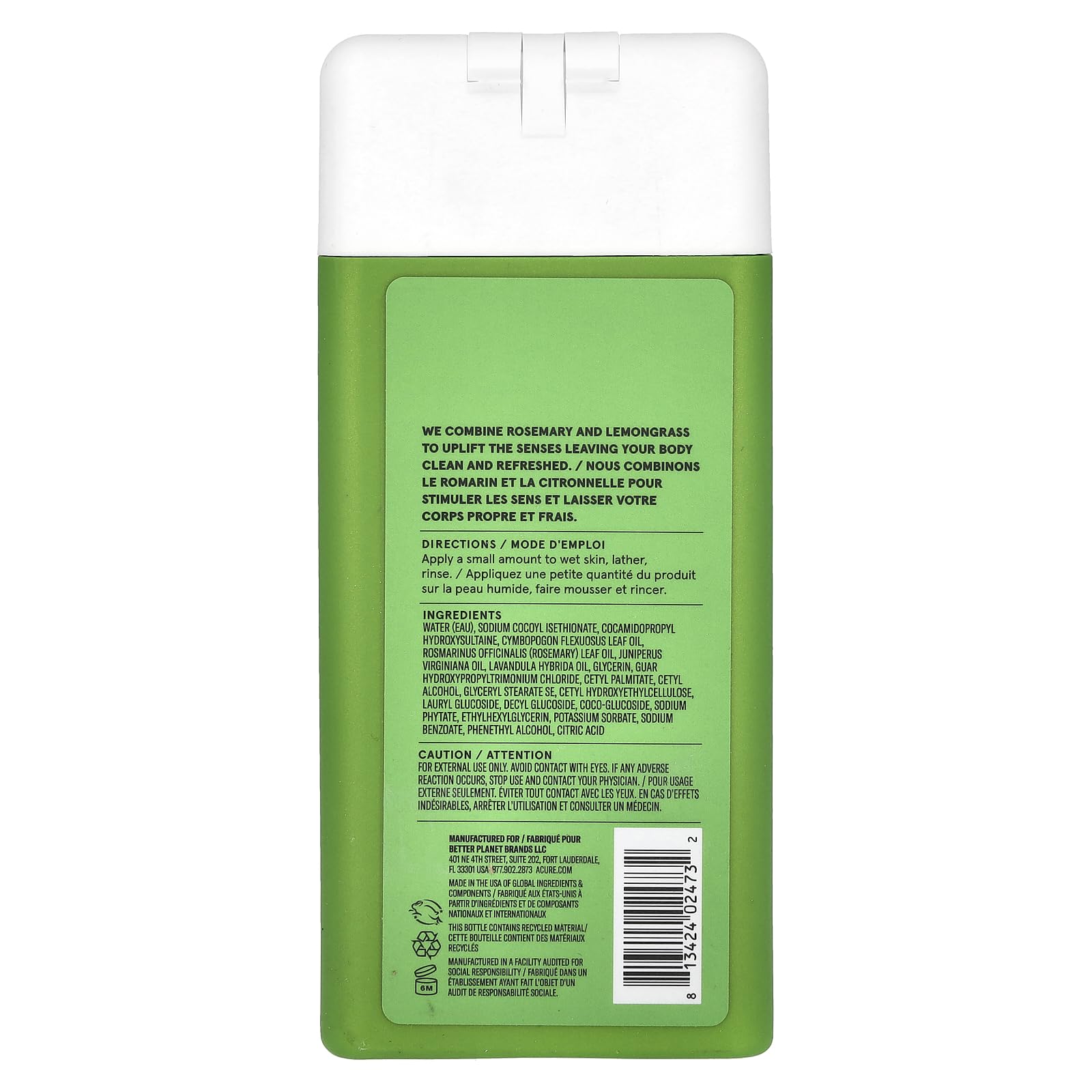 Acure Rejuvenate + Boost Body Wash rich foam and lather for refreshed skin.