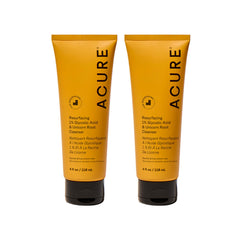 Acure Resurfacing cleanser bottle with pour demonstrates gentle exfoliation for brighter skin.