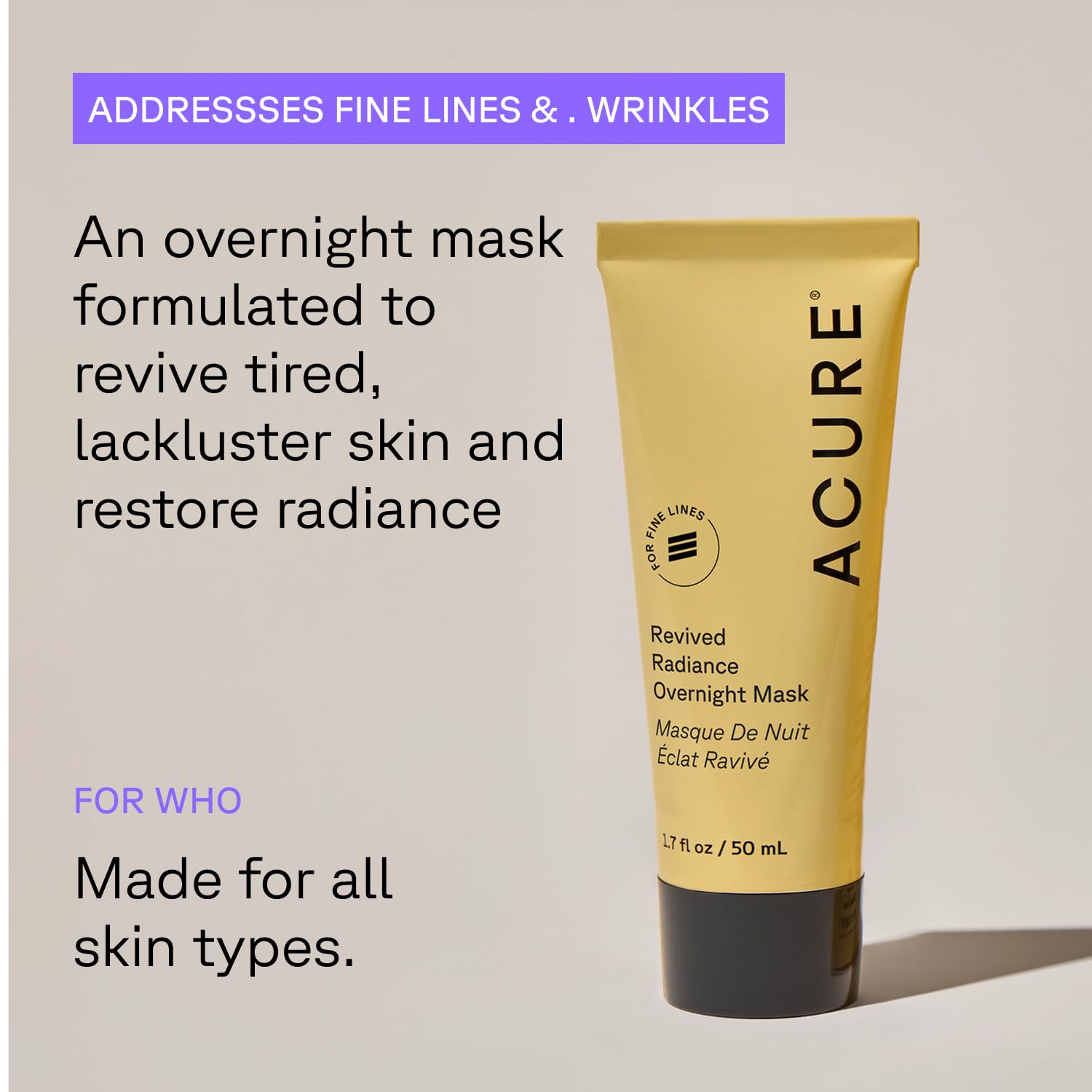 Acure Revived Radiance applied to face and neck for refreshed morning glow