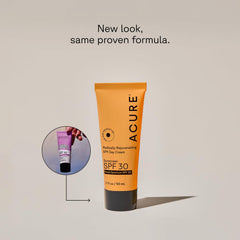 Acure SPF30 Day Cream application closeup on cheek for daily protection.