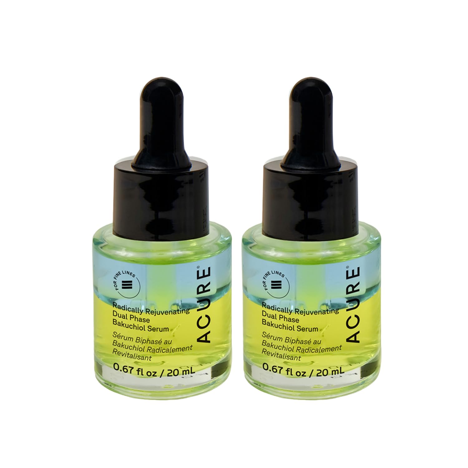 Acure Bakuchiol serum bottle in a two-pack for daily anti-aging care.