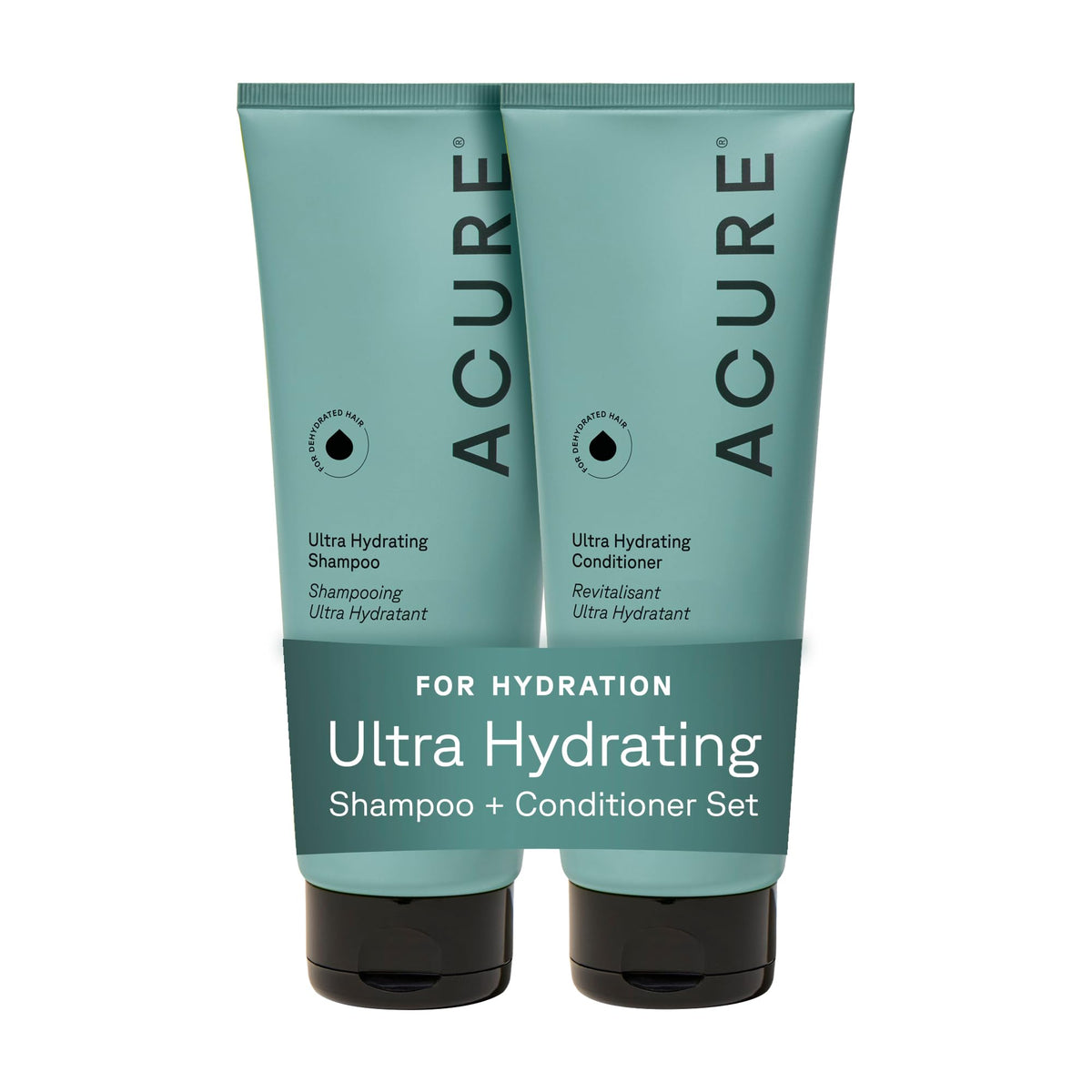 Acure Ultra Hydrating Shampoo bottle pour promotes smooth, moisturized hair.