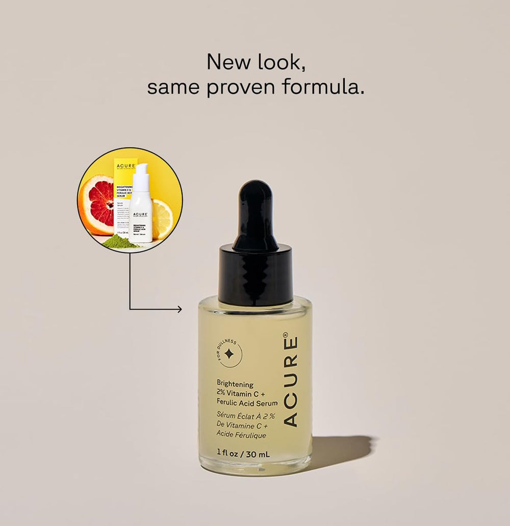 Close-up of Acure vitamin C serum for even-toned glow