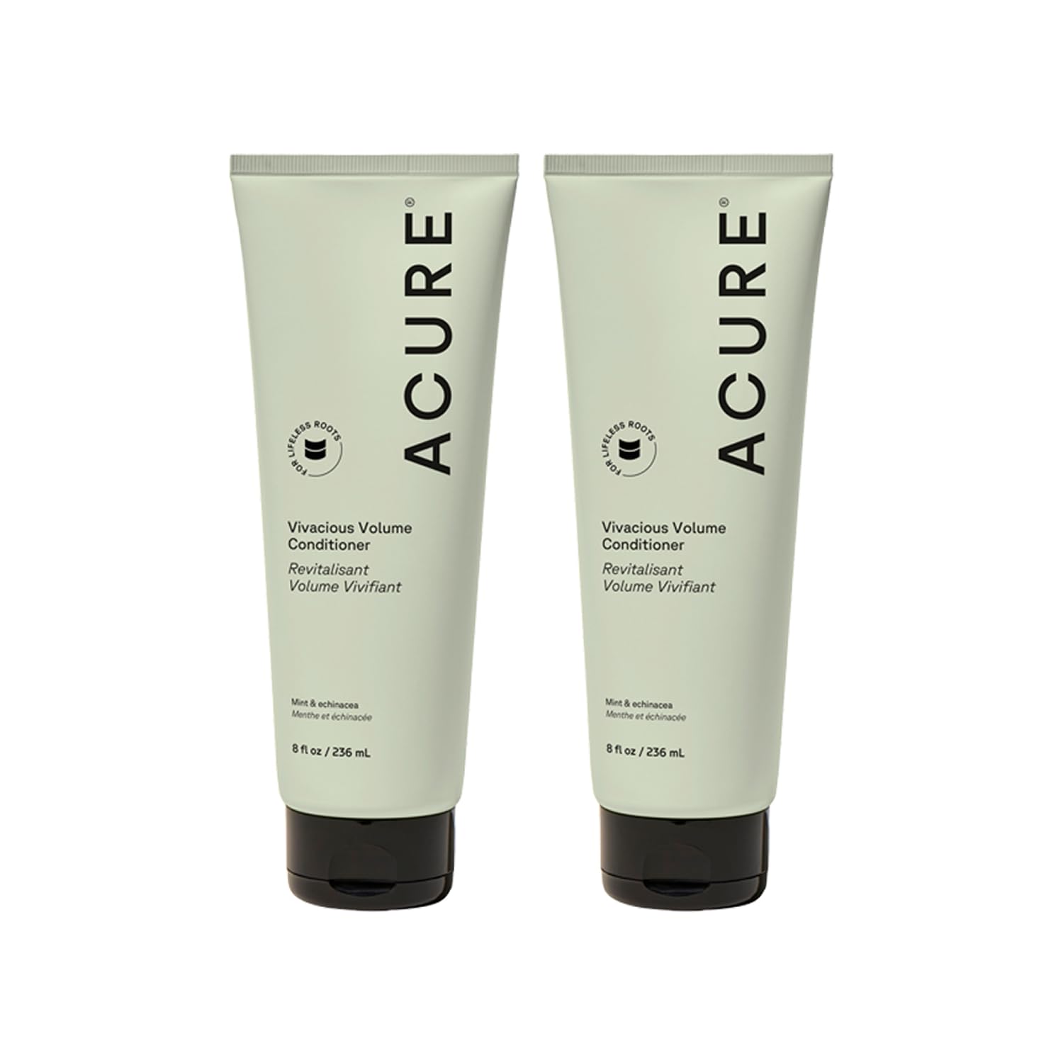Acure Vivacious Volume Conditioner bottle front shows lightweight lift for fine hair