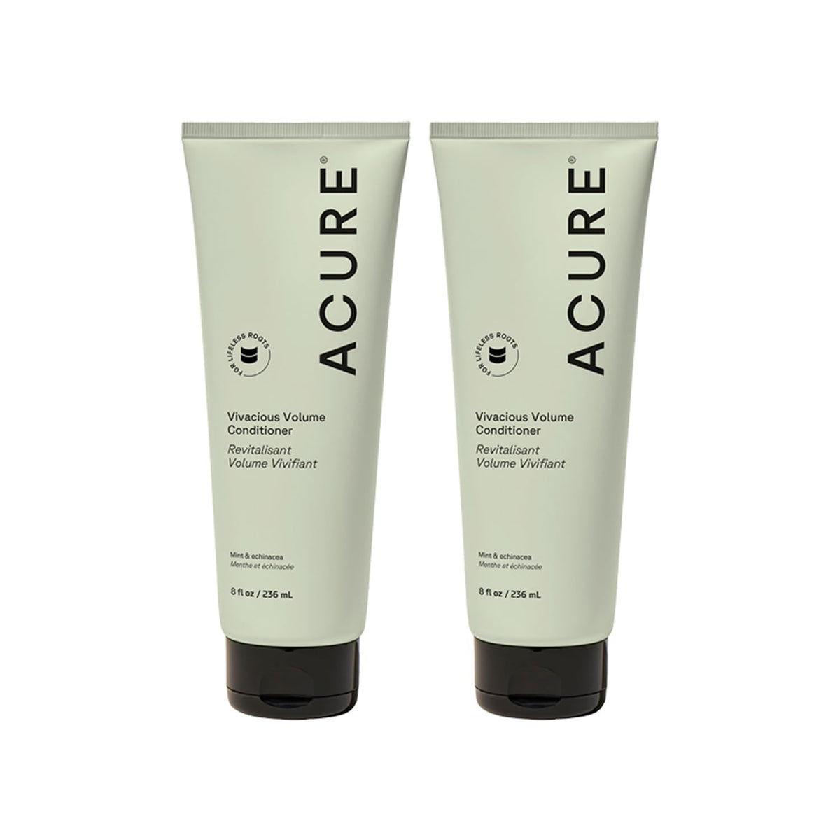 Acure Vivacious Volume Conditioner bottle front shows lightweight lift for fine hair