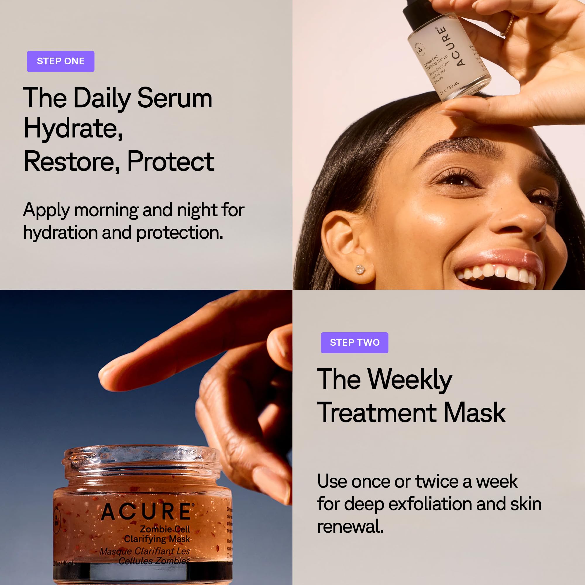 Evening routine with Acure Zombie Cell Clarifying Serum on nightstand.
