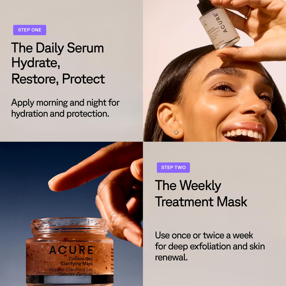 Evening routine with Acure Zombie Cell Clarifying Serum on nightstand.