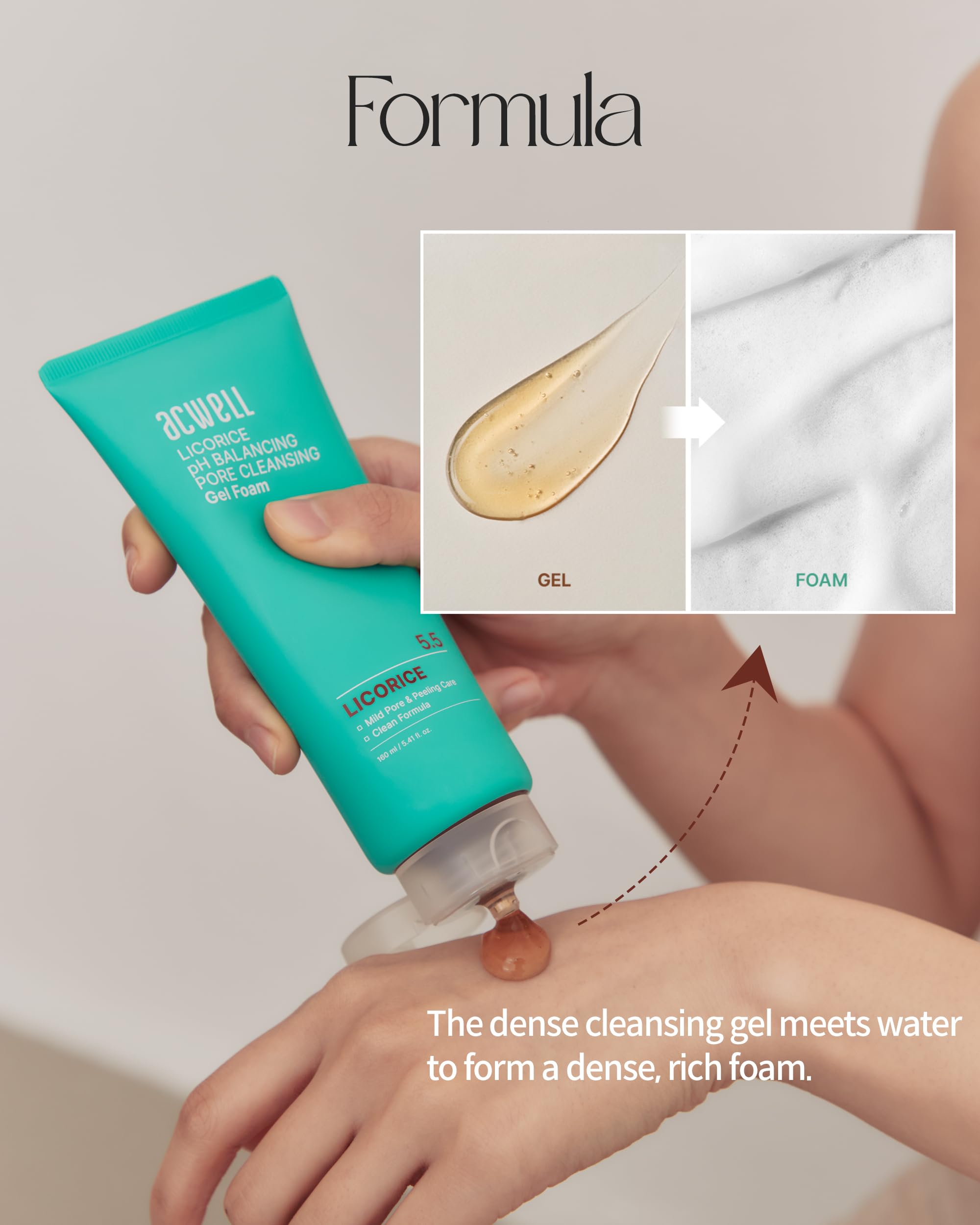 ACWELL Licorice gel-to-foam transition demonstrating cleansing depth.