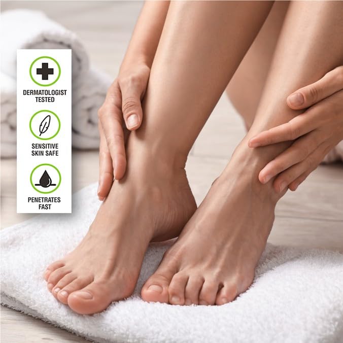 Adamia fast-absorbing, non-greasy texture keeps feet comfortable after use.