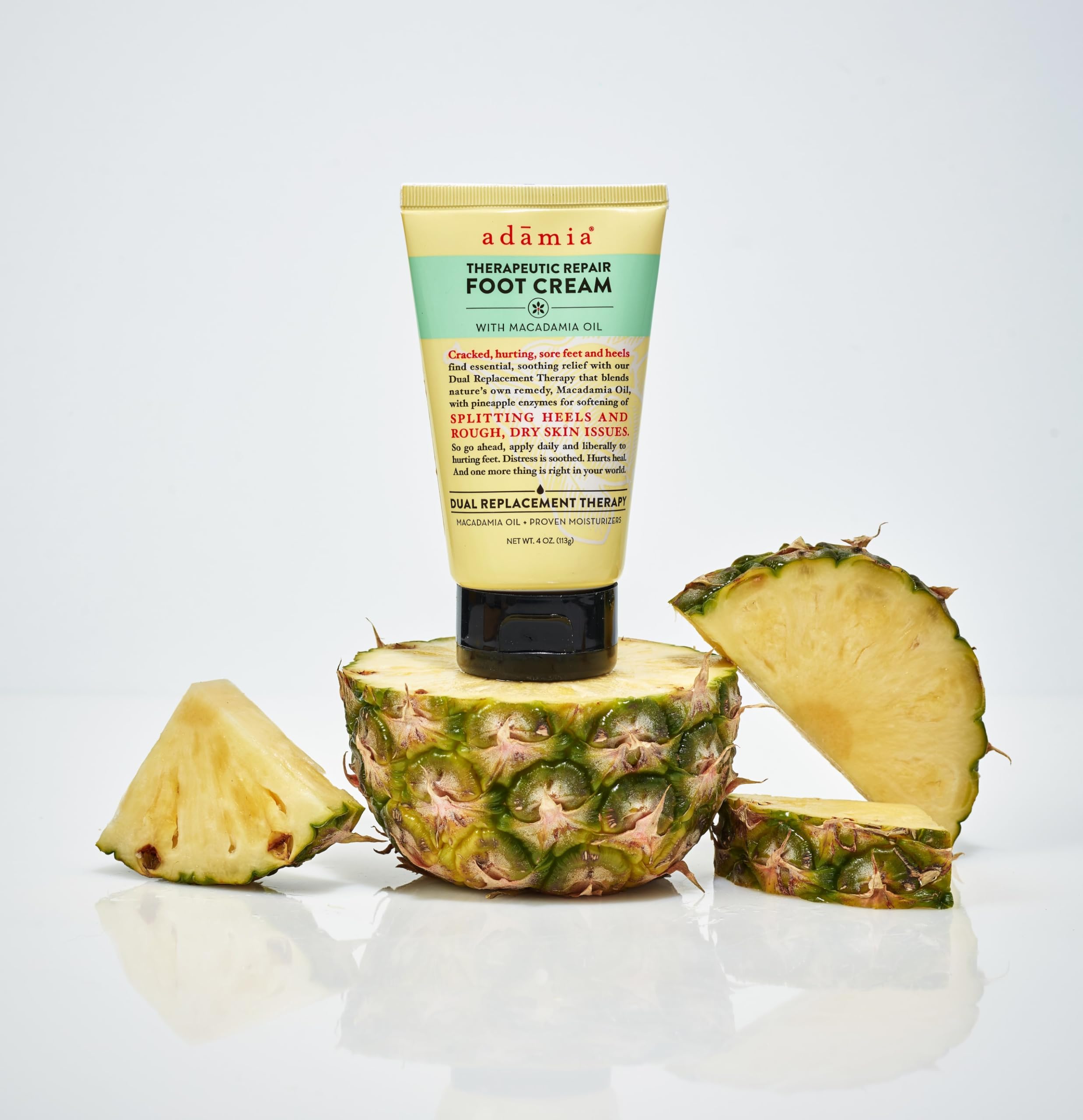 Adamia macadamia oil omega-7 emollient supports natural moisture balance in feet.
