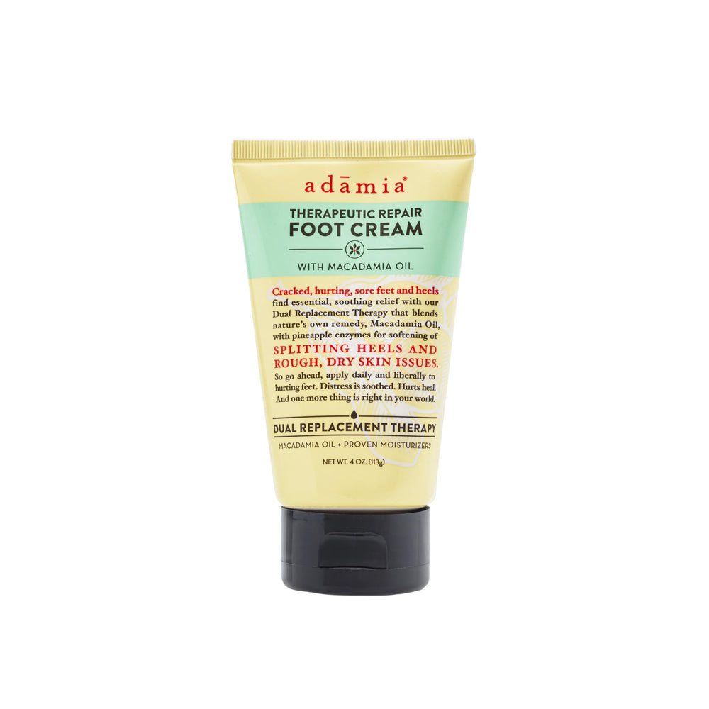 Adamia Therapeutic Repair Foot Cream 4oz tube delivering deep hydration for tired feet.