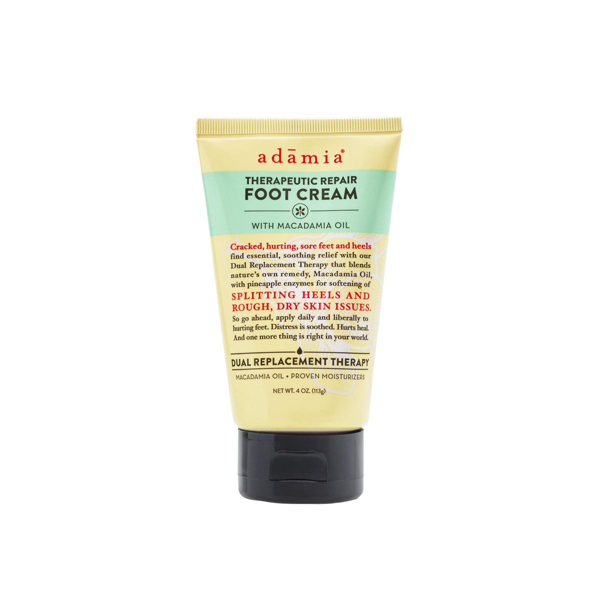 Adamia Therapeutic Repair Foot Cream 4oz tube delivering deep hydration for tired feet.