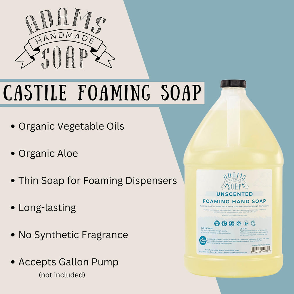 Adams Handmade Soap eco-friendly ingredients label, vegan certified, ideal for sustainable households.