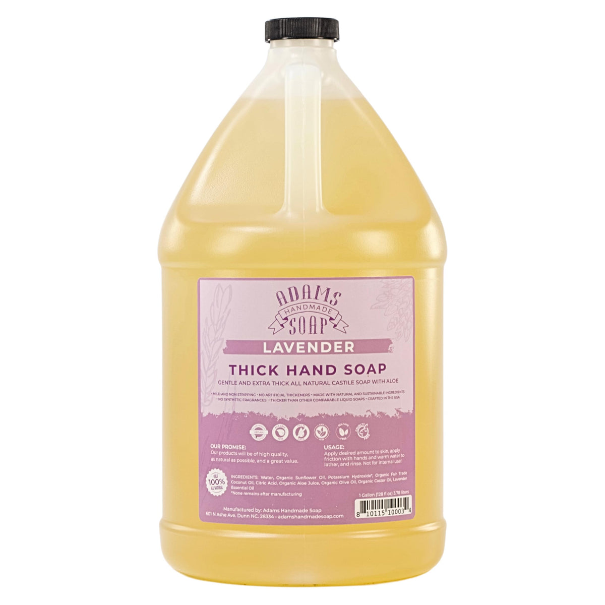 Adams Lavender Castile soap bottle for hands, 1 gallon.