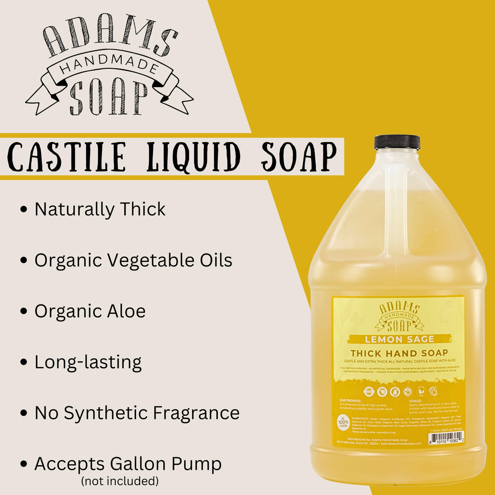 Adams Handmade Soap organic oils and aloe highlight the natural formula.