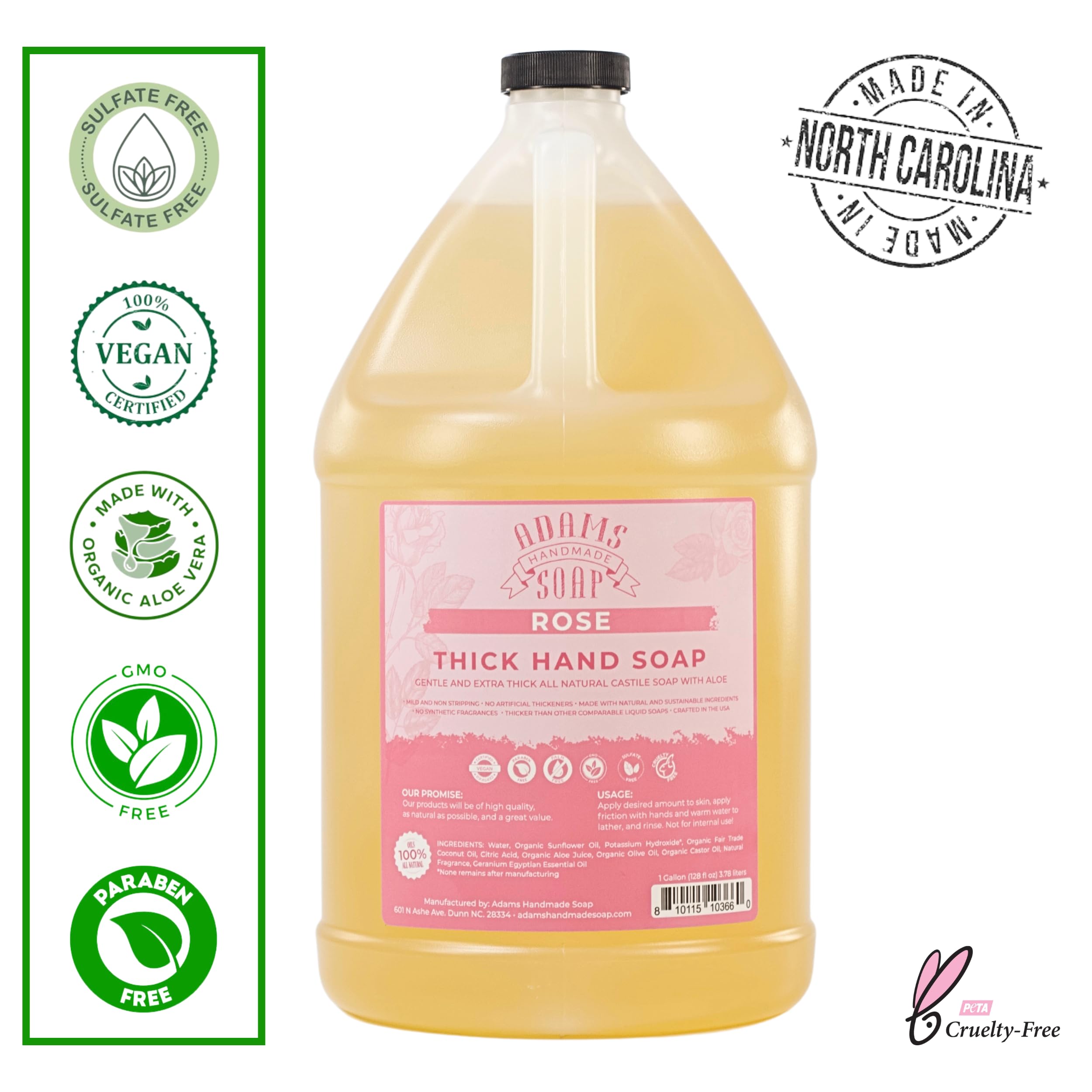 Adams Handmade Soap rose gallon refill showcases eco-friendly, long-lasting hand soap option