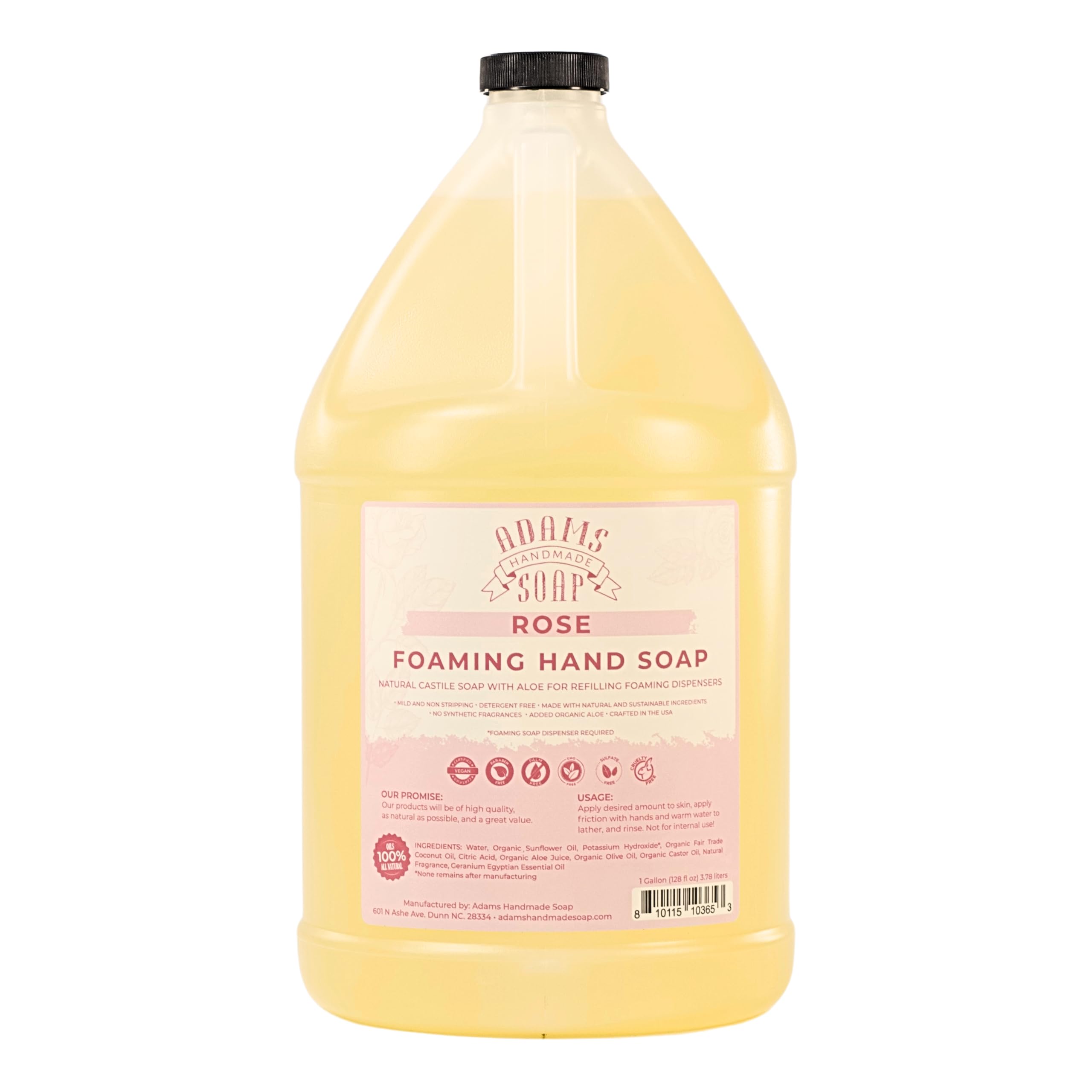 Adams Handmade Soap Rose foaming soap bottle shows easy refill for foaming dispensers